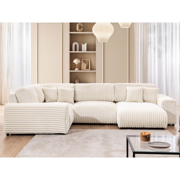 Kreminės spalvos kampinė sofa iš kordinio velveto (su kairiuoju kampu/„U“ formos) Justin – Ropez-image-1