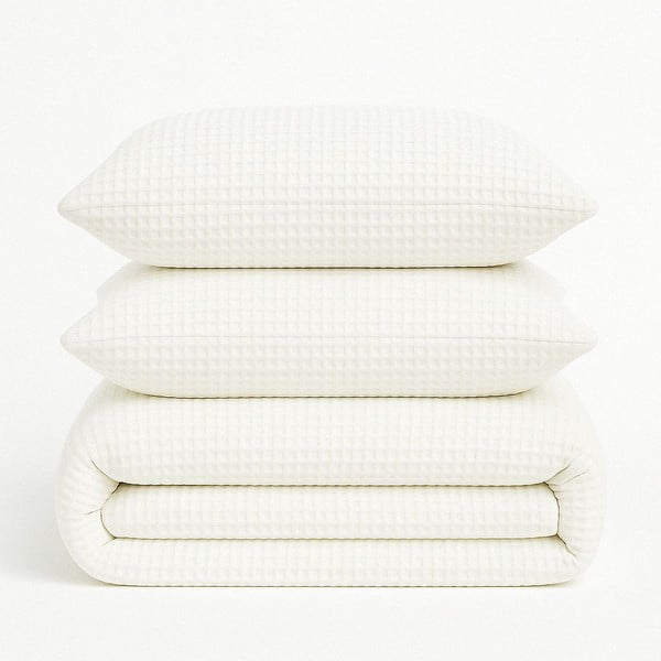 Baltos spalvos iš ranforce medvilnės viengulė patalynė 140x200 cm Waffle Striped – Mila Home Luxury