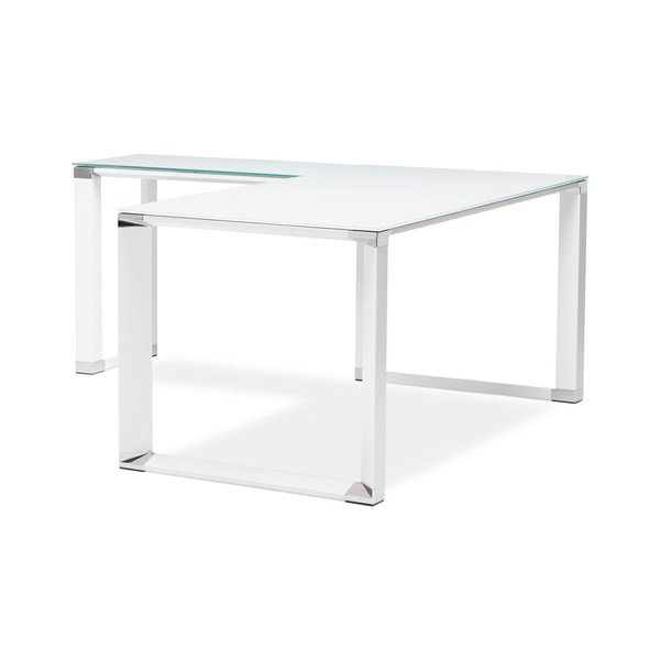 Baltas kampinis rašomasis stalas su stikliniu stalviršiu "Kokoon Warner-image-4