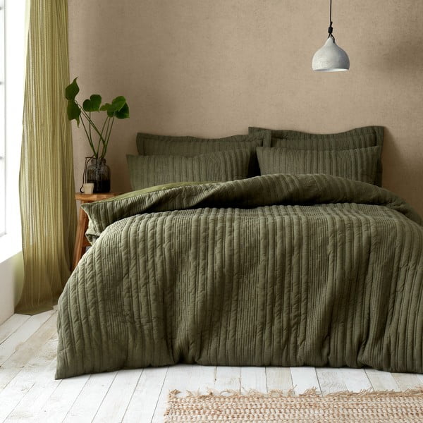 Viengulė patalynė khaki spalvos 135x200 cm Tamba Stripe – Pineapple Elephant