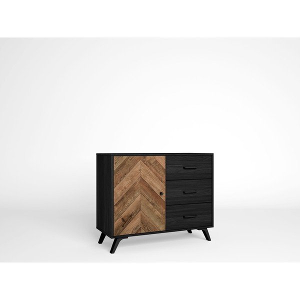 Juoda/ruda žema komoda 92x81 cm Chevrons - Marckeric-image-1