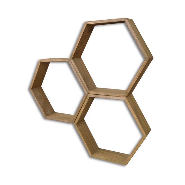 3 medinių sieninių lentynų rinkinys Bee-image-2