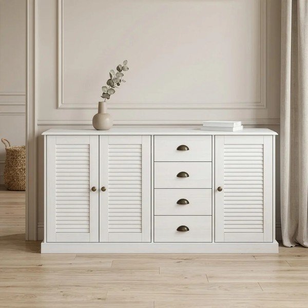 Baltos spalvos iš pušies masyvo šoninė spintelė 166x80x38 cm Edith – Støraa-image-1