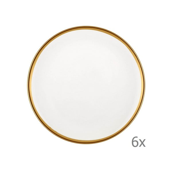 6 balto porceliano desertinių lėkščių rinkinys Mia Halos Gold, ⌀ 19 cm