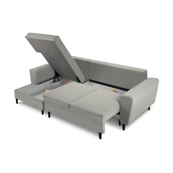 Šviesiai pilkos spalvos iš kordinio velveto sulankstoma/su sandėliavimo vieta kampinė sofa (su kairiuoju kampu/su gultu) Kyoto – Cosmopolitan Design-image-3