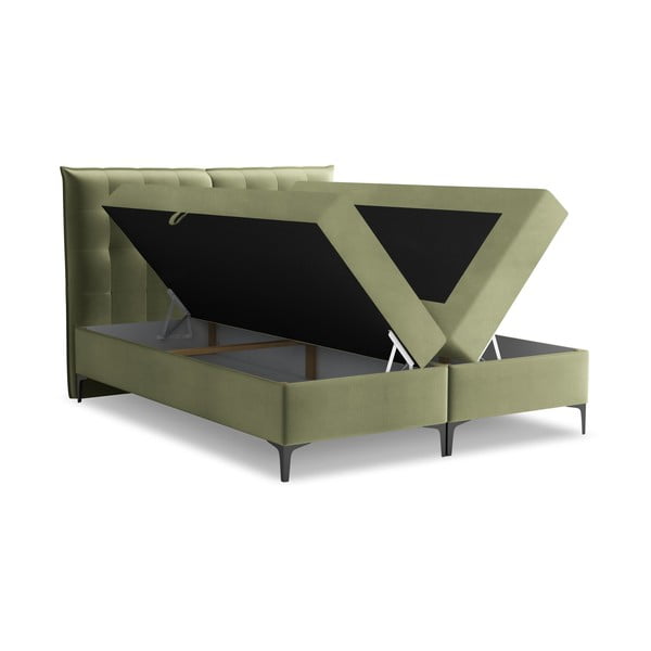 Žalios spalvos spyruoklinė lova su sandėliavimo vieta 180x200 cm Mikana – Makamii-image-1