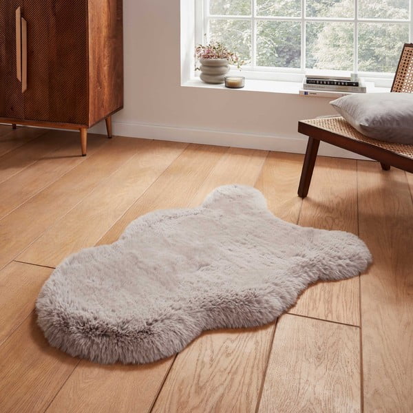Sintetinė oda ir kailis šviesiai pilkos spalvos 60x90 cm Super Teddy – Think Rugs-image-1