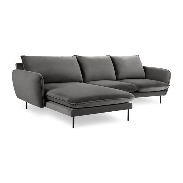 Tamsiai pilka aksominė kampinė sofa Cosmopolitan Design Vienna, kairysis kampas