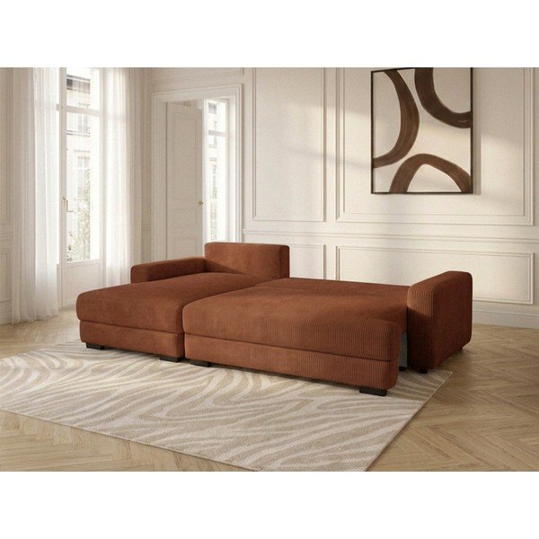 Oranžinės spalvos sulankstoma/su sandėliavimo vieta kampinė sofa iš kordinio velveto (su kairiuoju kampu/su gultu) Campi – Bobochic Paris-image-2