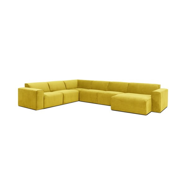 Geltonos spalvos aksominė modulinė U formos sofa Scandic Sting, dešinysis kampas-image-2