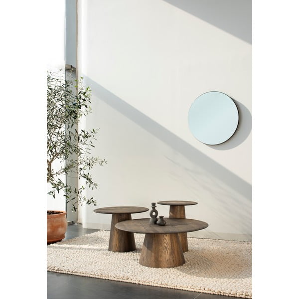 Rudos spalvos iš ąžuolo masyvo apvalios formos kavos staliukas ø 80 cm Mushroom – Gazzda-image-4