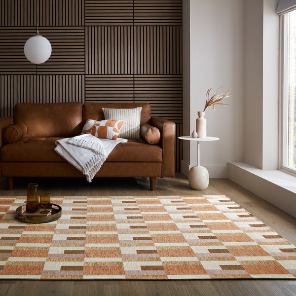 Kilimas oranžinės spalvos/natūralios spalvos 155x230 cm Riley Block Geo – Flair Rugs-image-1
