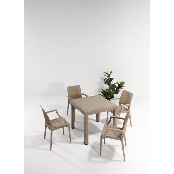 Iš dirbtinio rotango sodo valgomojo komplektas smėlio spalvos 4 žmonėms Rattan – Floriane Garden-image-1