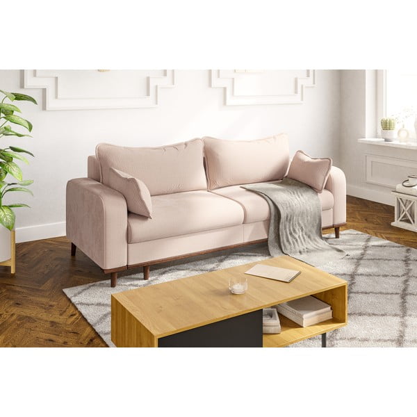 Iš kordinio velveto sofa smėlio spalvos 220 cm Beata – Ropez-image-1