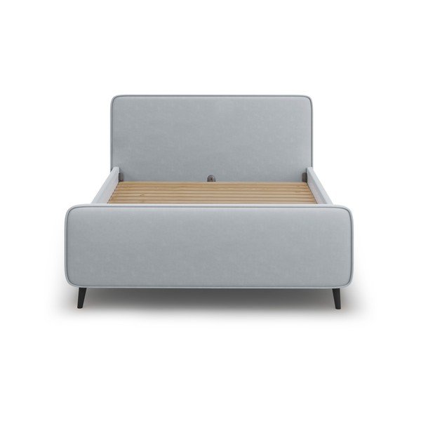 Šviesiai pilka minkšta dvigulė lova su grotelėmis 180x200 cm Kaia - Micadoni Home-image-2