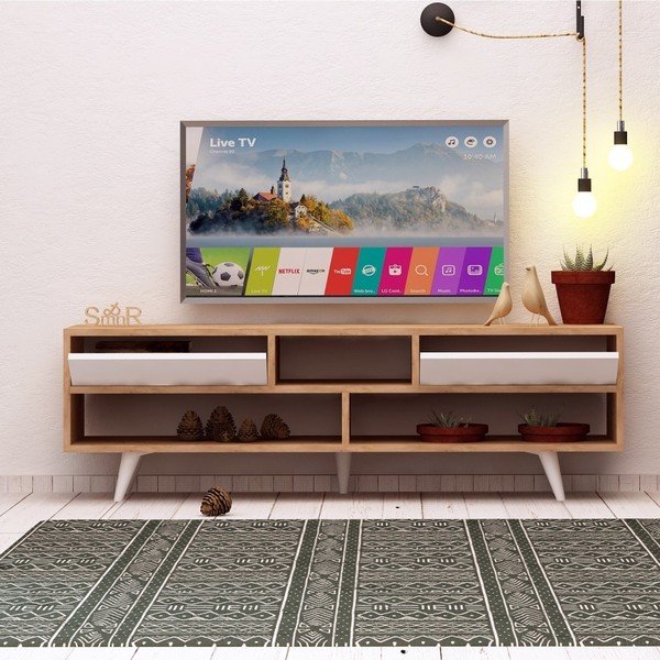 Baltas TV staliukas su ąžuolo detalėmis "Garetto Glasgow-image-4