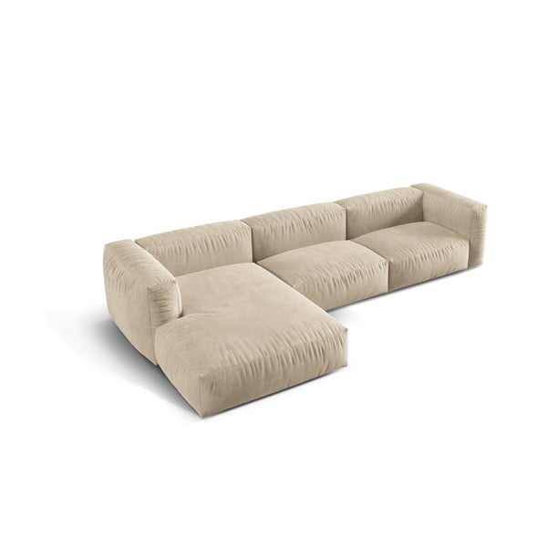 Smėlio spalvos iš velveto modulinė kampinė sofa (su kairiuoju kampu/su gultu) Martina – Micadoni -image-2
