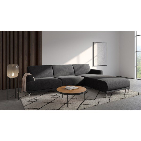 Antracito pilkos spalvos kampinė sofa MESONICA Puzo, dešinysis kampas-image-1