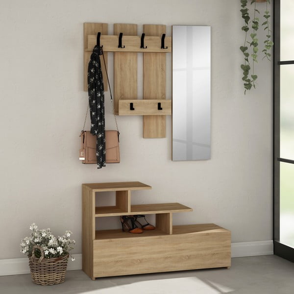Natūralios spalvos ąžuolo dekoro prieškambario komplektas Vesty - Kalune Design-image-2