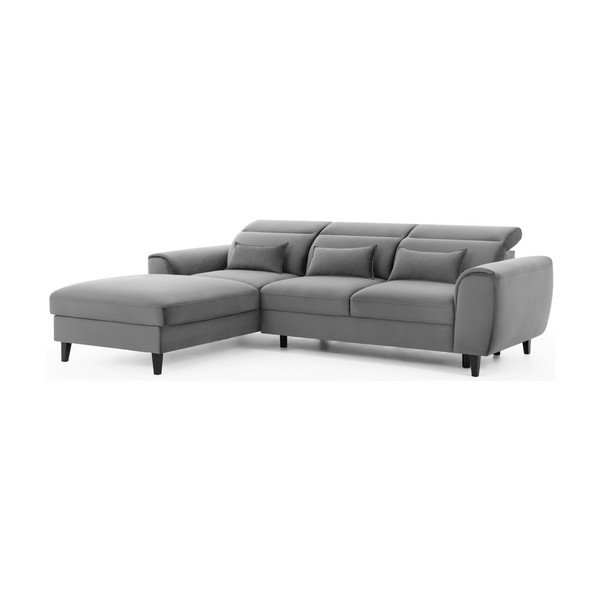 Pilkos spalvos iš velveto sulankstoma/su sandėliavimo vieta kampinė sofa (su kairiuoju kampu/su gultu) Foble – ELTAP-image-2
