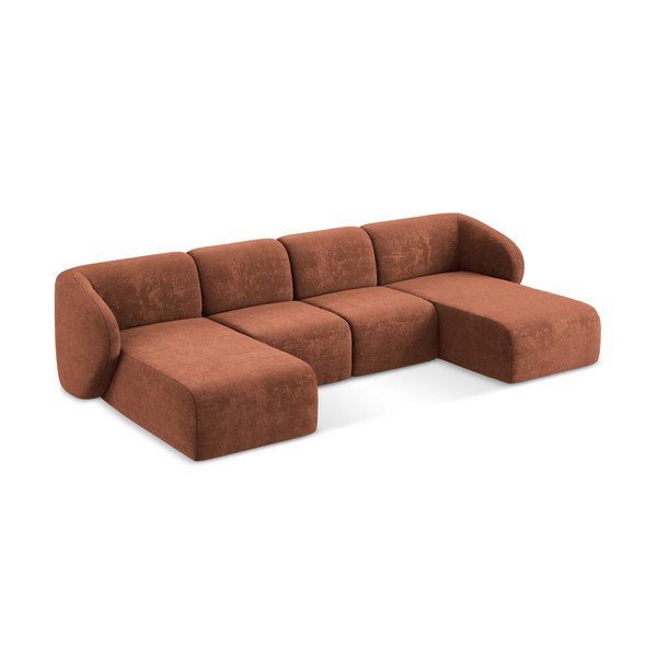 Terakotos spalvos kampinė sofa iš šenilinio audinio („U“ formos) Lani – Makamii-image-2