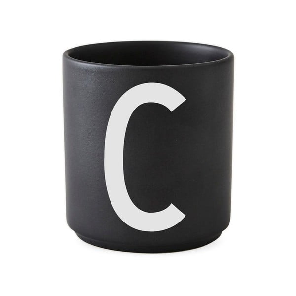 Juodas porcelianinis puodelis Design Letters Alphabet C, 250 ml