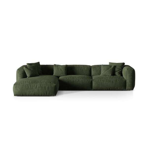 Žalios spalvos iš velveto modulinė kampinė sofa (su kairiuoju kampu/su gultu) Martina – Micadoni 