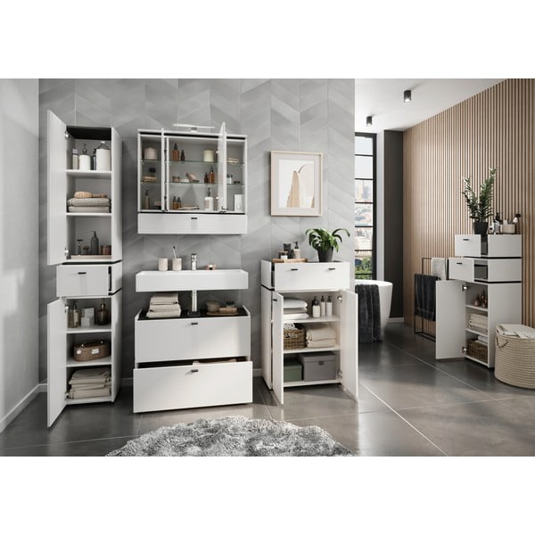 Balta vonios kambario spintelė su veidrodžiu ir apšvietimu 79x80 cm Modesto - Germania-image-4