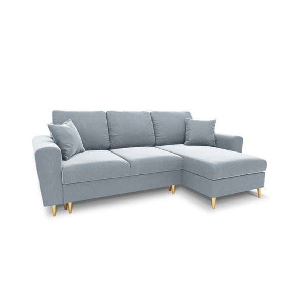 Šviesiai mėlynos spalvos iš velveto sulankstoma/su sandėliavimo vieta kampinė sofa Kyoto – Cosmopolitan Design