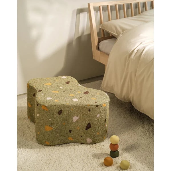 Žalios spalvos iš boucle/iš šenilinio audinio vaikiškas pufas Terrazzo Cloud – Wigiwama-image-4