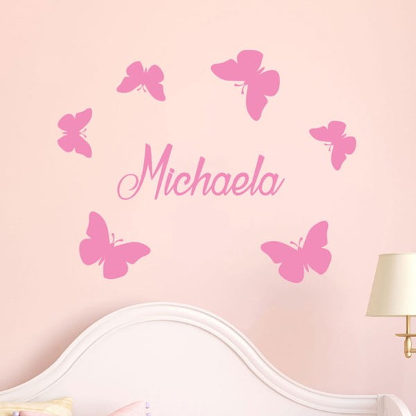 Rožinių sienų lipdukų su abėcėle "Ambiance Butterflies" rinkinys