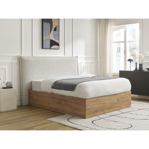 Kreminės spalvos iš audinio dvigulė lova audiniu dengta/iš medžio drožlių plokštės su sandėliavimo vieta su lovos grotelėmis 160x200 cm Charlie – Bobochic Paris-image-2