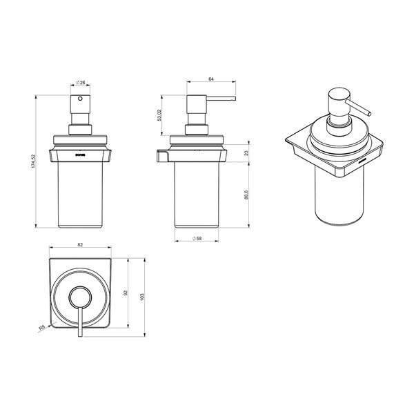Juodos ir baltos spalvos žalvarinis sieninis muilo dozatorius Sapho Zen, 250 ml-image-3