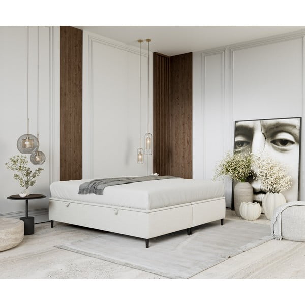 Dvigulė lova kreminės spalvos audiniu dengta su sandėliavimo vieta 180x200 cm Tate – Maison de Rêve-image-4