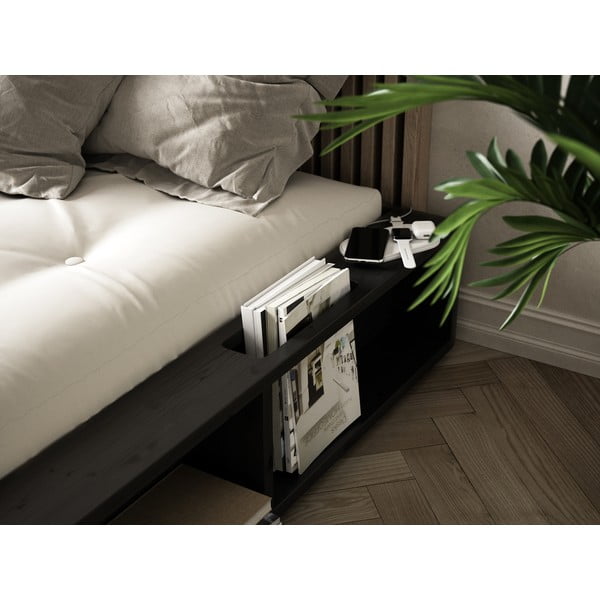 Juoda dvigulė lova iš medienos masyvo su daiktadėže ir futonu Latex Karup Design Ziggy, 140 x 200 cm-image-1