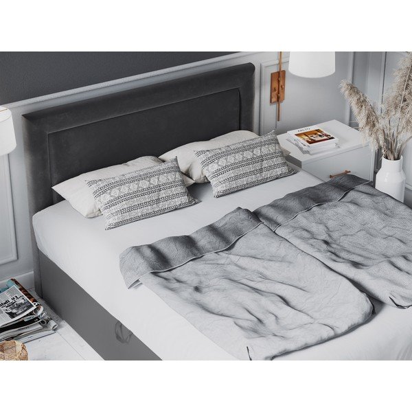 Tamsiai pilka aksominė dvigulė lova Mazzini Beds Yucca, 200 x 200 cm-image-1