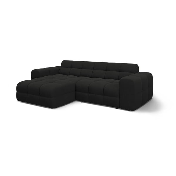 Juodos spalvos kampinė sofa (su kairiuoju kampu/su gultu) Kendal – Micadoni -image-3
