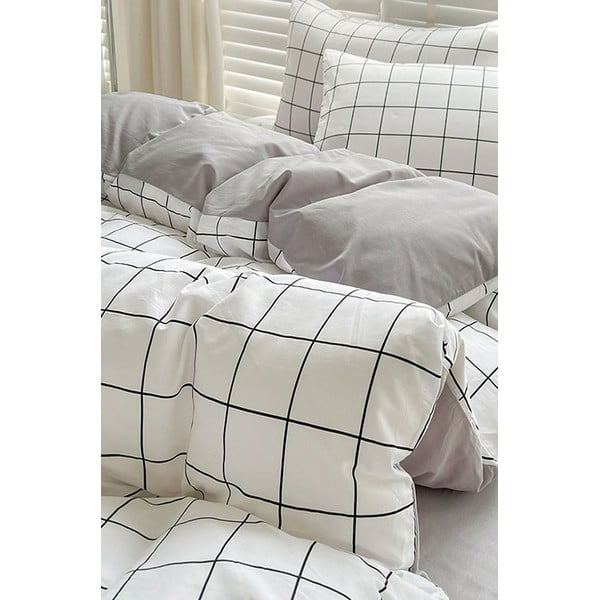 Iš ranforce medvilnės viengulė/itin ilga patalynė baltos spalvos/pilkos spalvos su paklode/3 dalių 160x220 cm Checkered – Mila Home-image-2