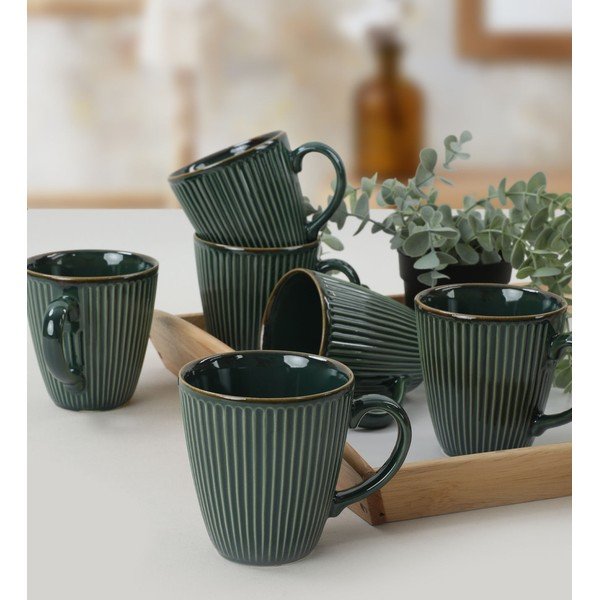 Puodeliai tamsiai žalios spalvos iš keramikos 6 vnt. 0.3 l – Hermia-image-1