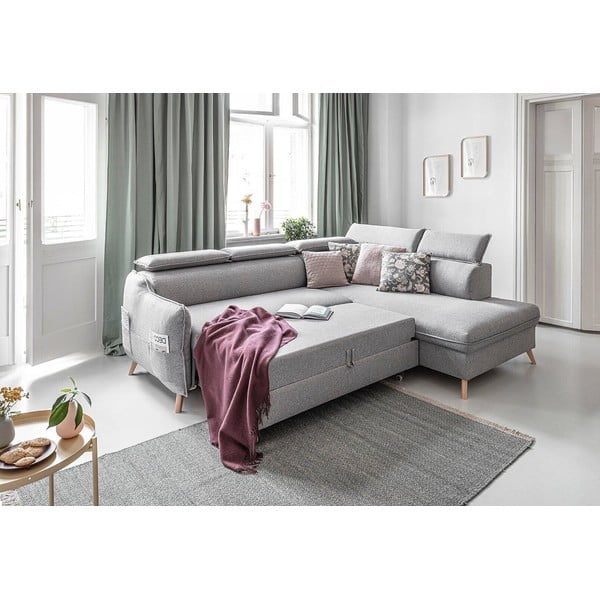Sulankstoma kampinė sofa šviesiai pilkos spalvos (su dešiniuoju kampu) Sweet Harmony – Miuform-image-4