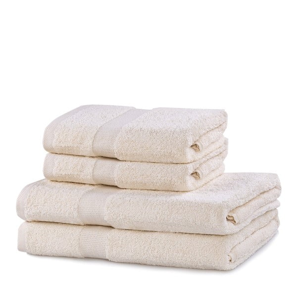 Vonios rankšluosčių rinkiniai iš medvilnės audinio kreminės spalvos 4 vnt. Marina – DecoKing