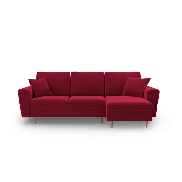 Raudonos spalvos iš velveto sulankstoma/su sandėliavimo vieta kampinė sofa Kyoto – Cosmopolitan Design