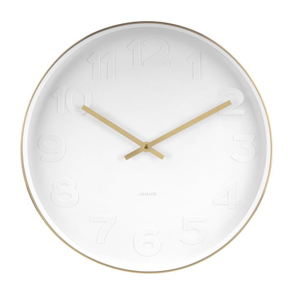 Baltas sieninis laikrodis su auksinėmis detalėmis Karlsson Mr. White, ⌀ 38 cm
