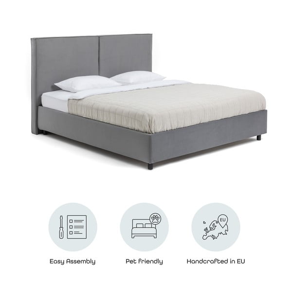 Pilkos spalvos dvigulė lova audiniu dengta su sandėliavimo vieta su grotelėmis 160x200 cm Myra Bold – Bonami Selection-image-4