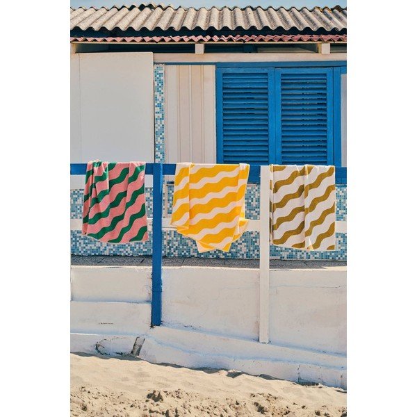 Žalios spalvos/rožinės spalvos iš medvilnės vonios rankšluostis 90x150 cm Waves – Jotex-image-4