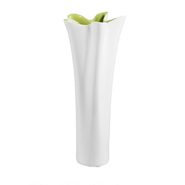 Balta keraminė vaza su žaliomis detalėmis Mauro Ferretti Mica, aukštis 54,5 cm