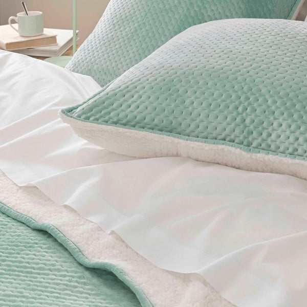 Iš sherpa vilnos dygsniuotas lovatiesės ir pagalvės užvalkalų rinkinys žalios spalvos 240x220 cm Mylene – douceur d'intérieur-image-1