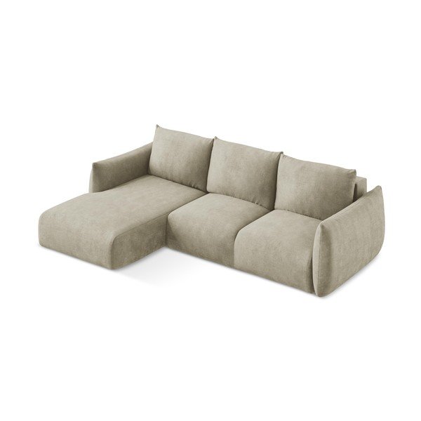 Smėlio spalvos iš šenilinio audinio sulankstoma kampinė sofa (su kairiuoju kampu/su gultu) Leila – Makamii-image-4