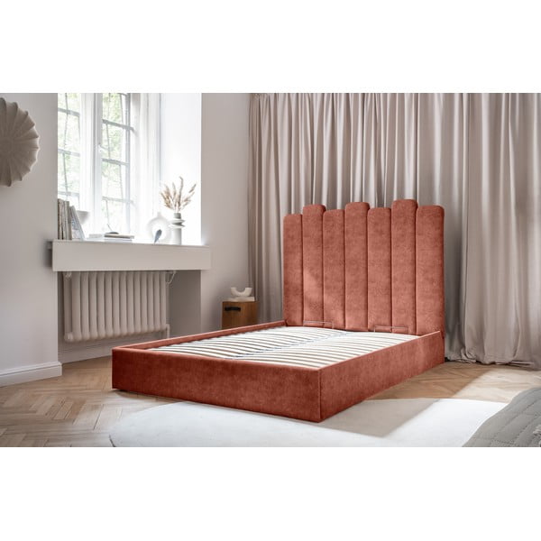 160x200 cm dydžio plytų spalvos minkšta dvigulė lova su tinkleliu ir daiktadėže Dreamy Aurora - Miuform-image-1