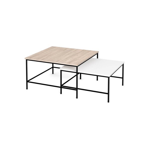 Balti/natūralūs kavos staliukai su ąžuoliniu stalviršiu, 2 vnt., 80x80 cm Fiorenza - Marckeric-image-3